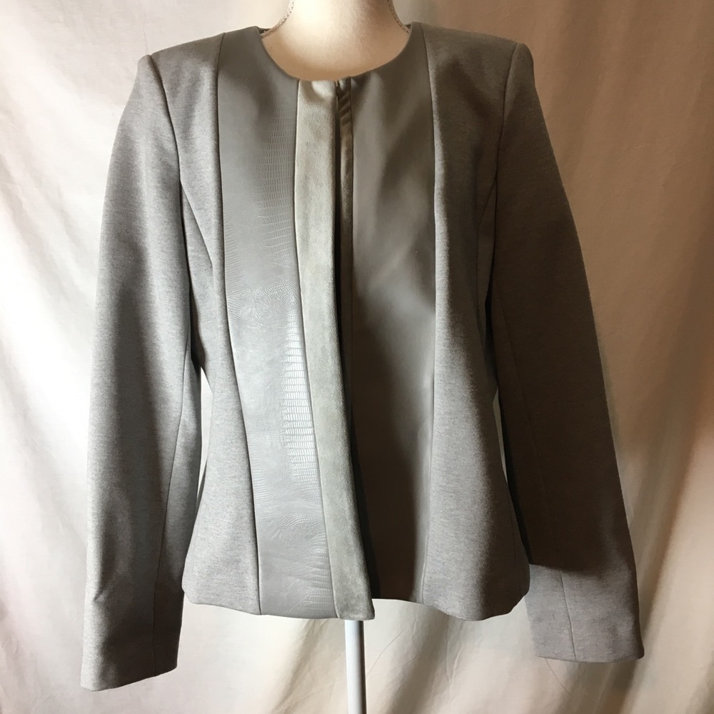 Calvin Klein gray jacket faux leather & suede trim